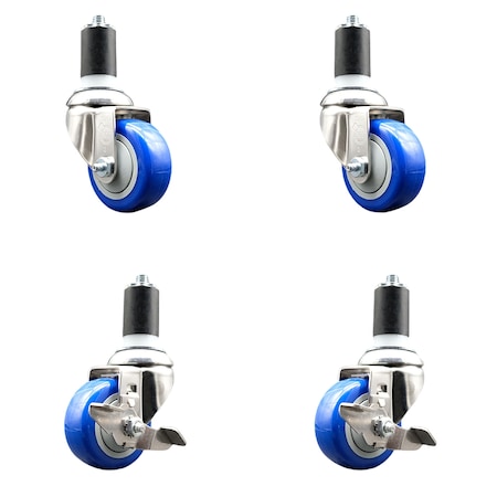 Service Caster 3.5 Inch 316SS Blue Poly Swivel 1-1/2 Inch Expanding Stem Caster Brake, 2PK SS316EX20S3514-PPUB-BLUE-2-TLB-2-112